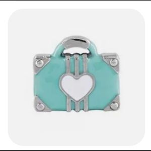 Origami Owl Aqua Travel Suitcase with White Heart Charm